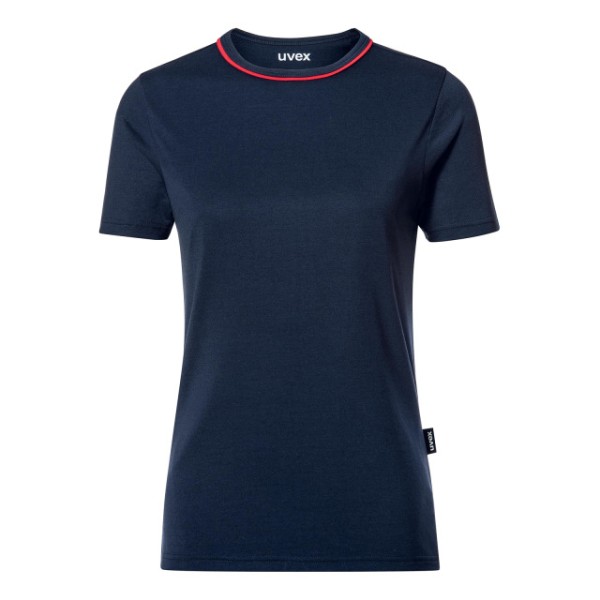 Damen T-Shirt UVEX, navyblau,rote Paspel Hals