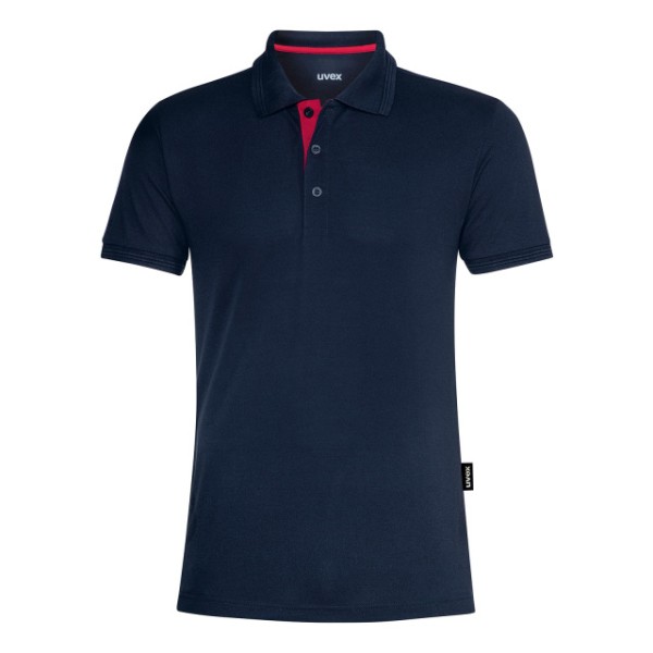 Herren Poloshirt UVEX,navyblau,Kontrastblende rot
