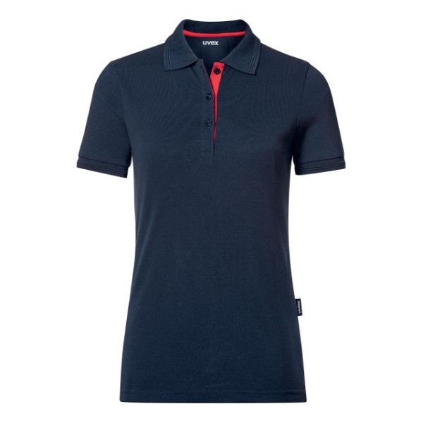 Damen Poloshirt UVEX,navyblau,rote Kontrastblende
