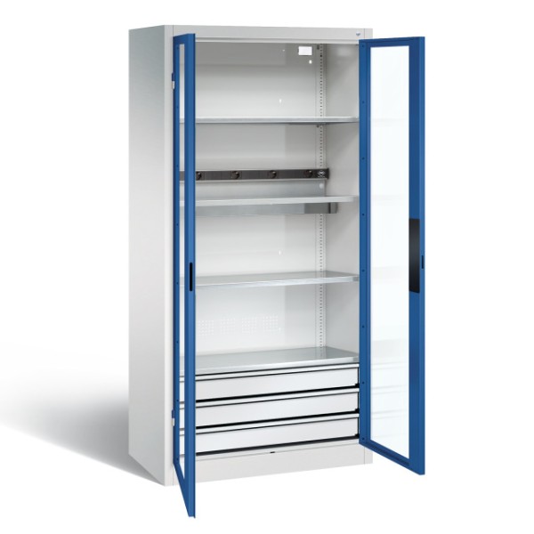 Akkuladeschrank C+P Basic, Türen mit Fenster, blau