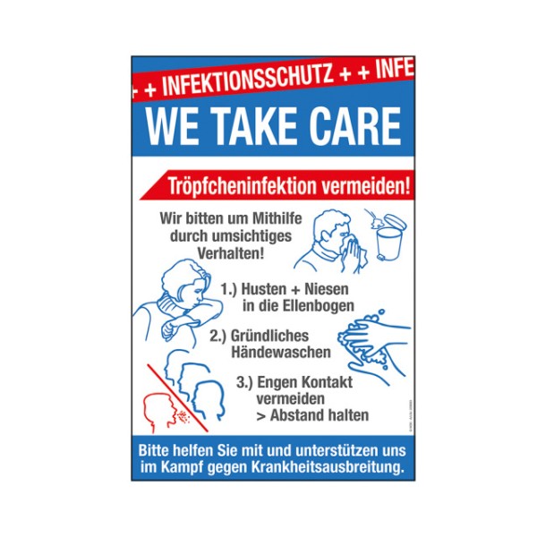 PST-Schild WE TAKE CARE, aus
