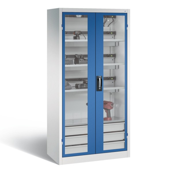 Akkuladeschrank C+P Comfort Türen mit Fenster,blau