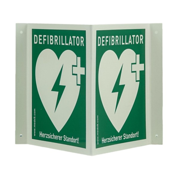 Winkelschild AED, nachleuchtend