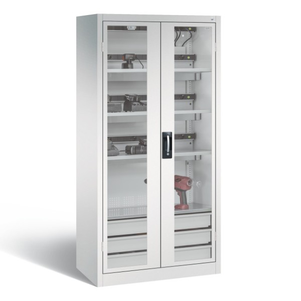 Akkuladeschrank C+P Comfort Türen mit Fenster,grau
