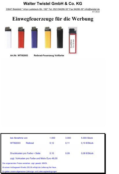 Reibrad-Feuerzeuge Vollfarbe