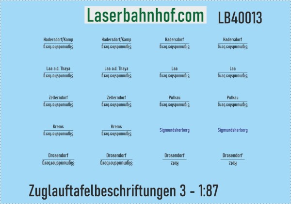 Decals Zuglauftafelbeschriftungen 3 - 1:87