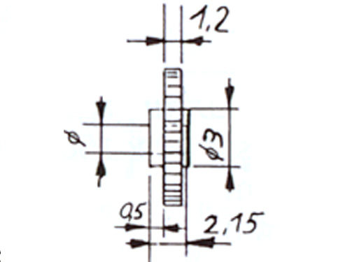 Zahnrad, Modul 0,4 20 Zähne Kunststoff, Bohrung ø 2,03mm
