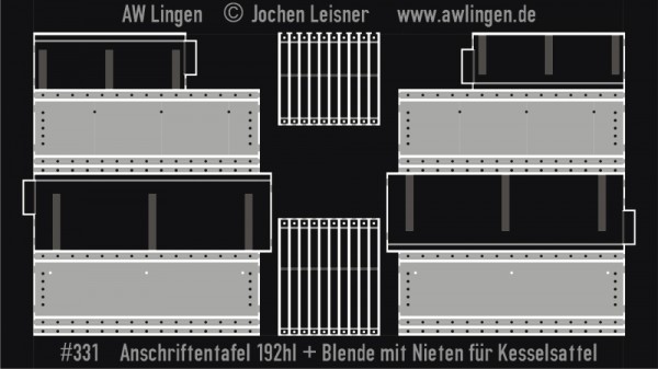 Anschriftentafel für Kesselwagen 192hl (Fleischmann) + Blender mit Nieten für Kesselsattel