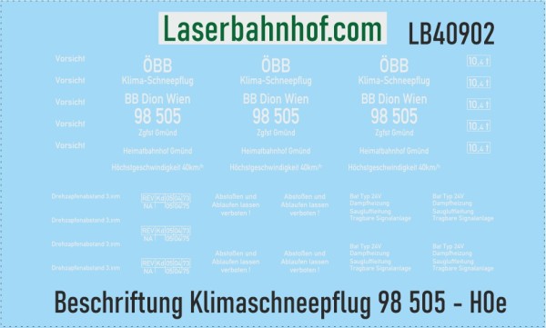 Decals Beschriftungssatz Klimaschneepflug 98 505 - 1:87