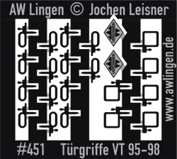 Türgriffe für Schienebusse VT95, VT98 und andere, Neusilber geätzt