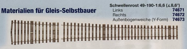 "mein Gleis" - Schwellenrost Weiche 49-190-1:6,6 (8,6 Grad)