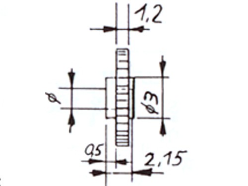 Zahnrad, Modul 0,4 18 Zähne Kunststoff, Bohrung ø 1,97mm