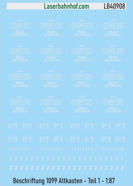 Decals Beschriftungssatz 1099 Altkasten 01-08 - Variante 1 - 1:87