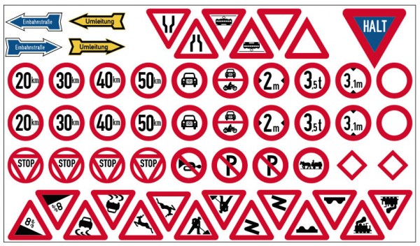 Sortiment aus 19 Verkehrsschildern (Spur H0) DDR, Epoche 3,4