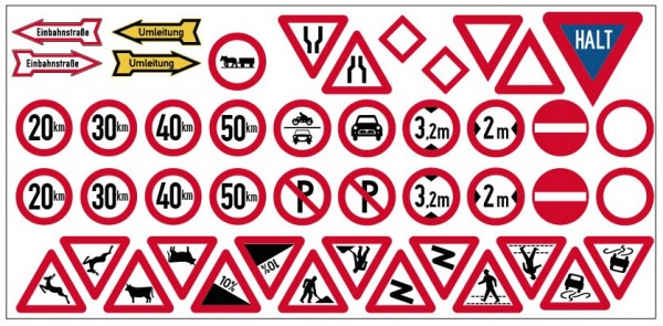 Sortiment aus 19 Verkehrsschildern (Spur H0) Bundesrepublik Deutschland, Epoche 3,4